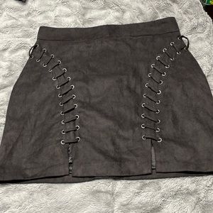 SOFT BLACK LACE UP PENCIL SKIRT